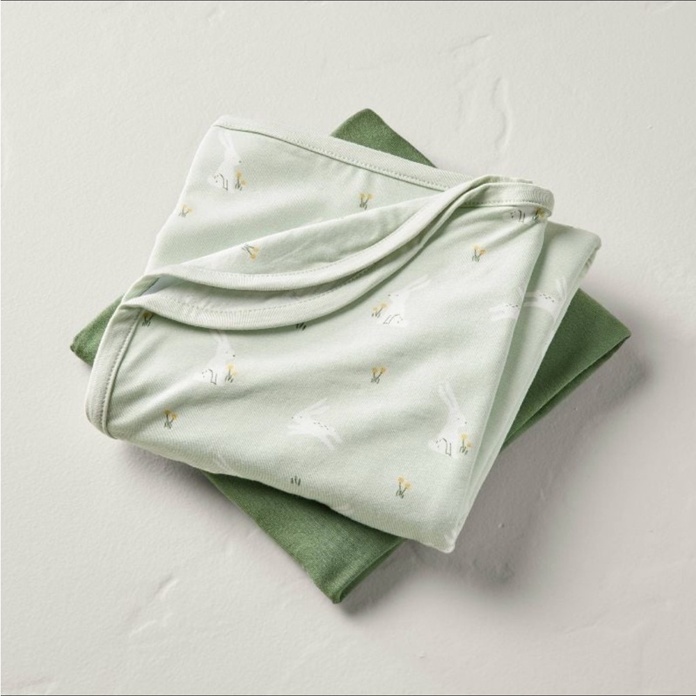 Meadow Bunny & Dark Green Baby Swaddle Blankets 2pk - Hearth & Hand™ Magnolia